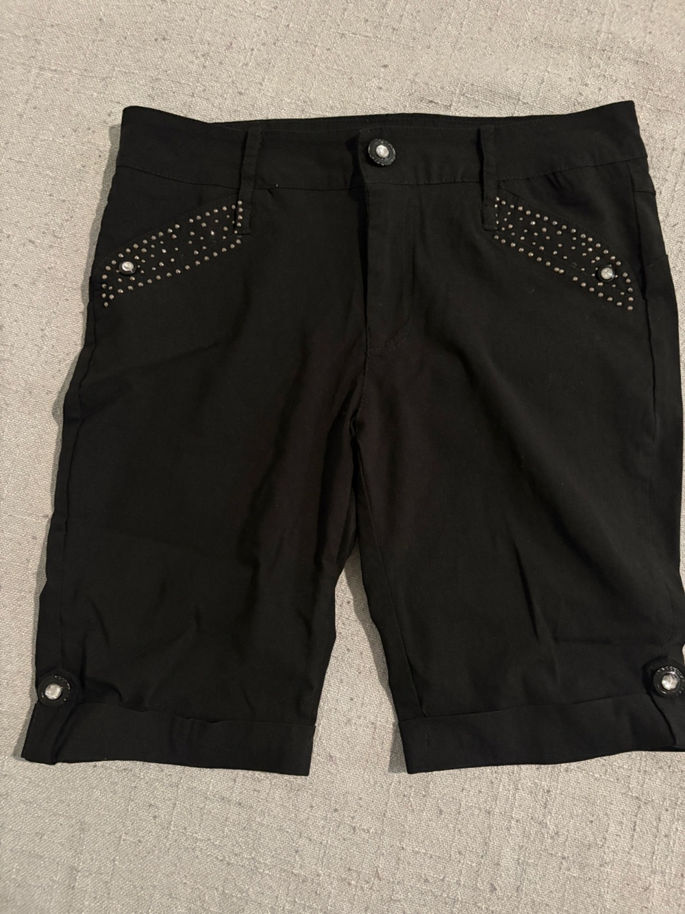 Black Stud-Trim Bermuda Shorts for Women